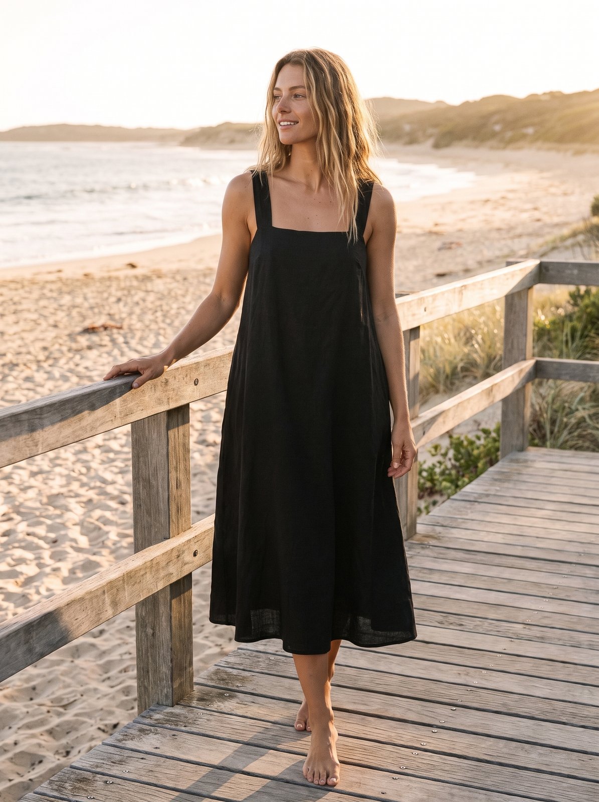 Nina Classic Black Square Neck Midi Dress by Riley Belle