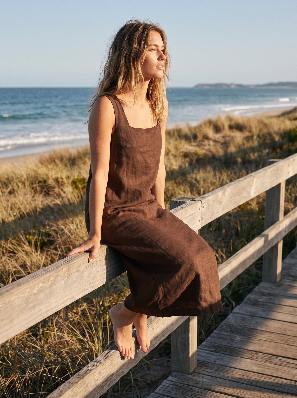 Nina Classic Chocolate Brown Square Neck Midi Dress by Riley Belle
