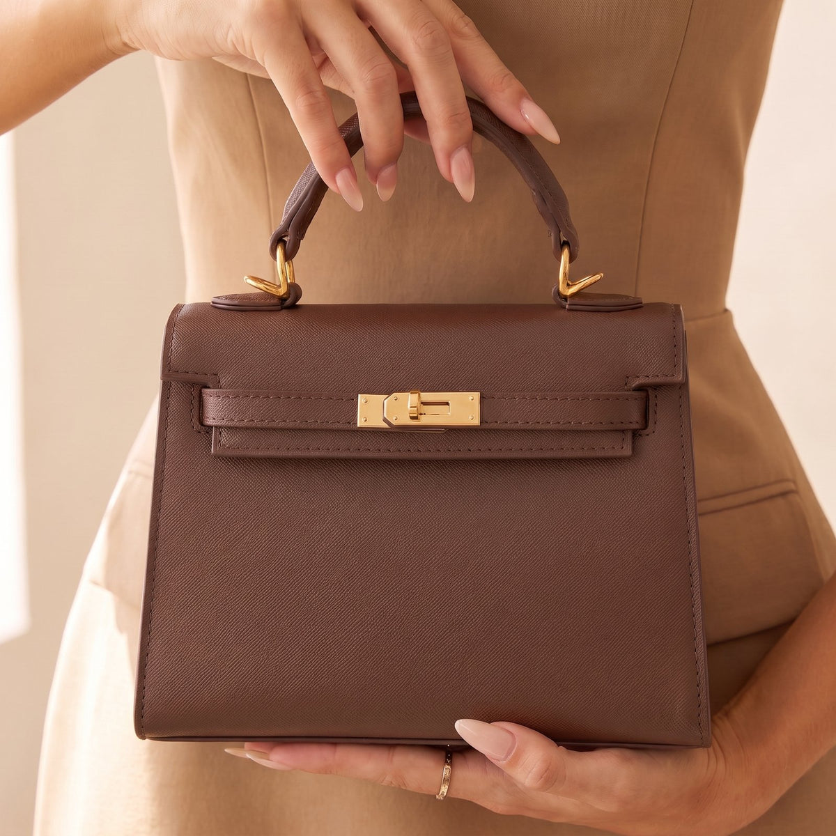 Giada Chocolate Structured Top-Handle Occasion Bag