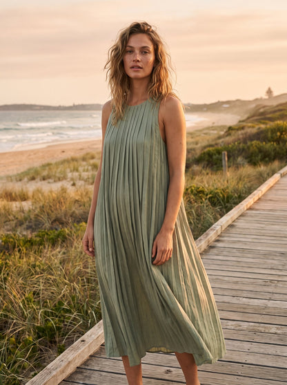 Odette Refined Sage Green Pleated Midi Dress by Riley Belle