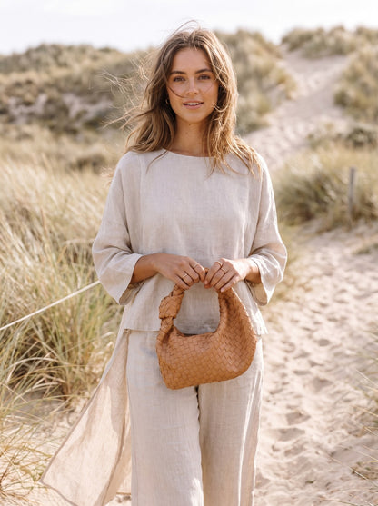 Opal Chic Tan Woven Crossbody Bag by Riley Belle