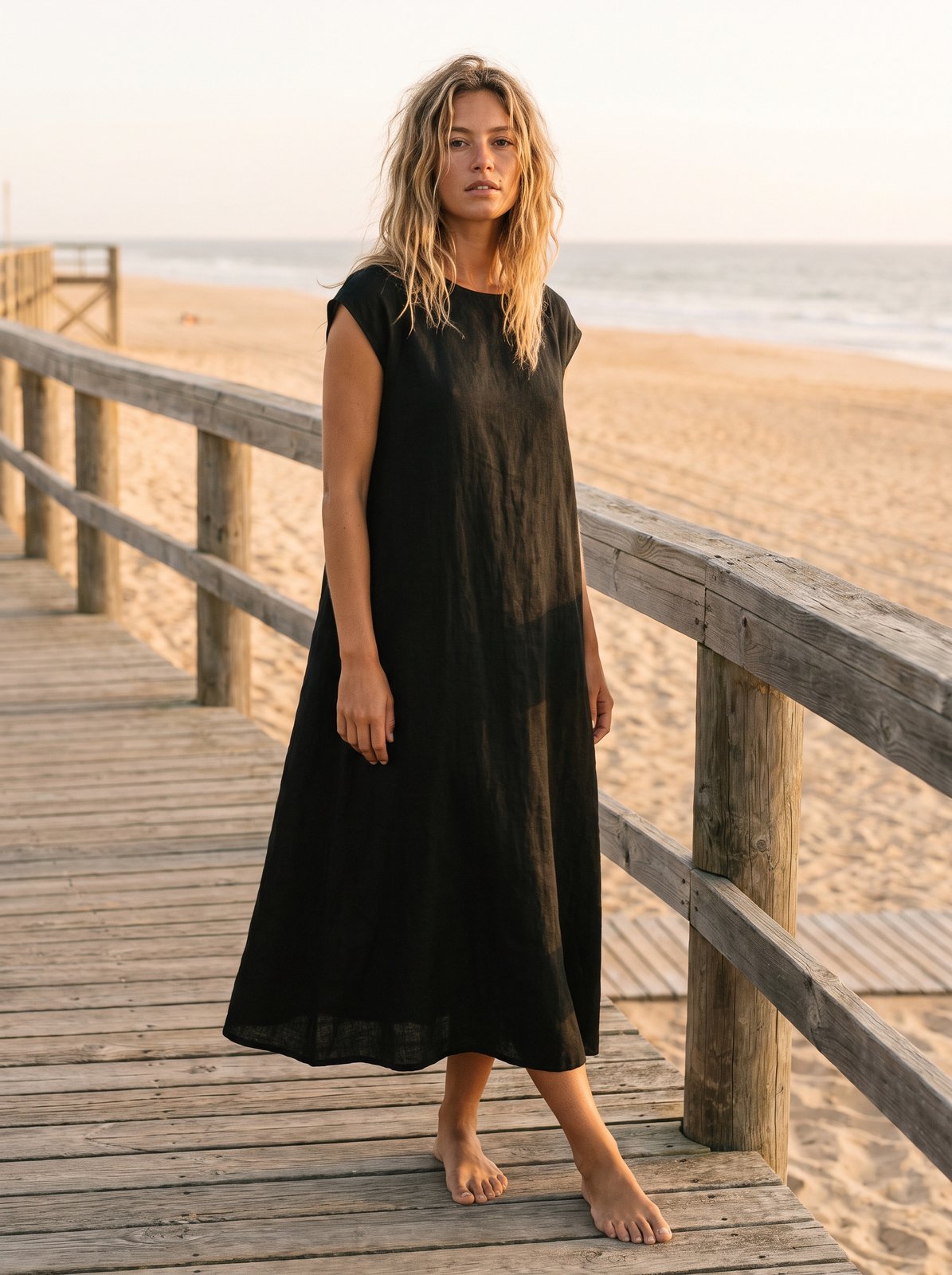Paloma Effortless Black Cap Sleeve Midi Dress by Riley Belle