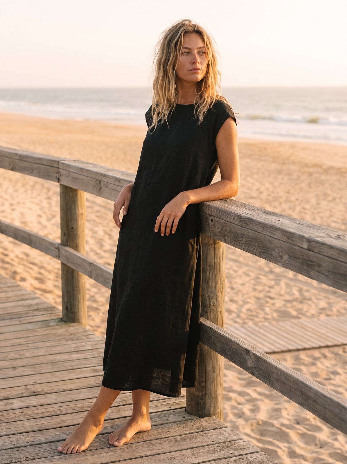 Paloma Effortless Black Cap Sleeve Midi Dress by Riley Belle