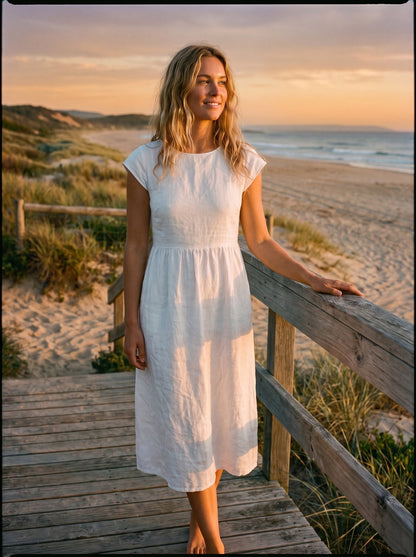 Paloma Effortless White Cap Sleeve Midi Dress by Riley Belle
