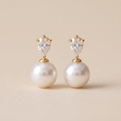 Posie Gold Pearl Drop Earrings by Riley Belle