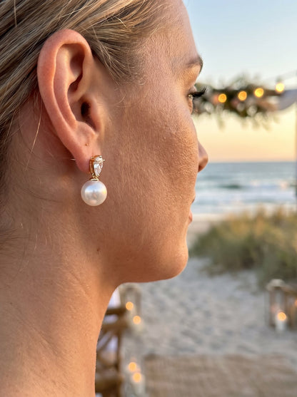 Posie Gold Pearl Drop Earrings lifestyle by Riley Belle