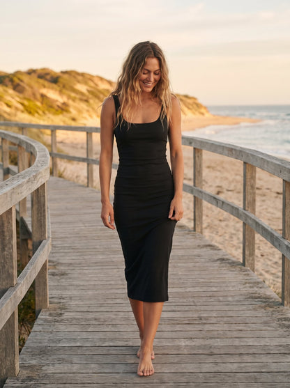 Quinn Sculpted Black Bodycon Midi Dress by Riley Belle