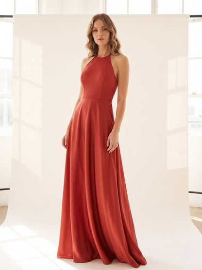 Red halter Christmas party maxi dress by Riley Belle
