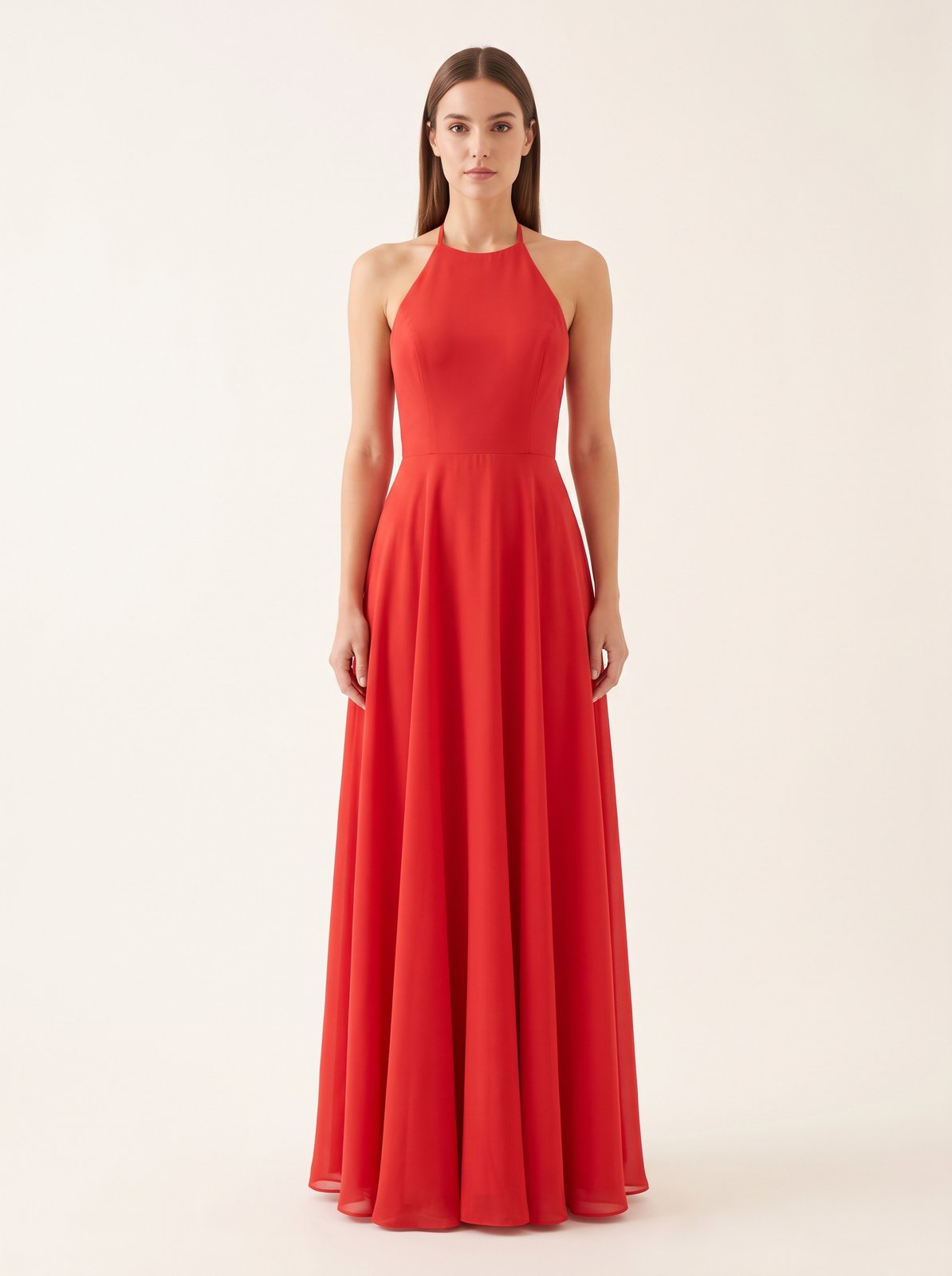 Red halter Christmas party maxi dress by Riley Belle