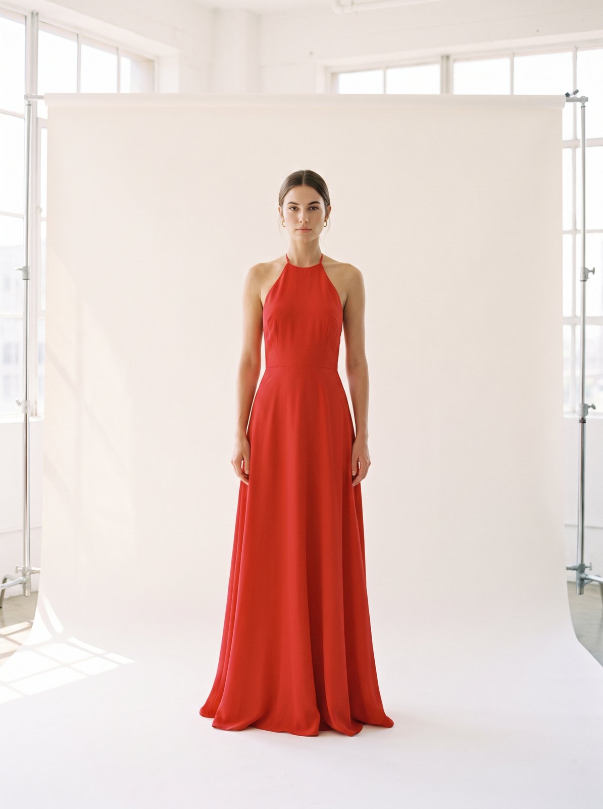 Red halter Christmas party maxi dress by Riley Belle