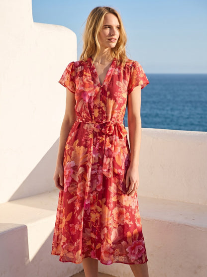 Romy Gentle Rust Floral Tie Waist Midi Dress by Riley Belle