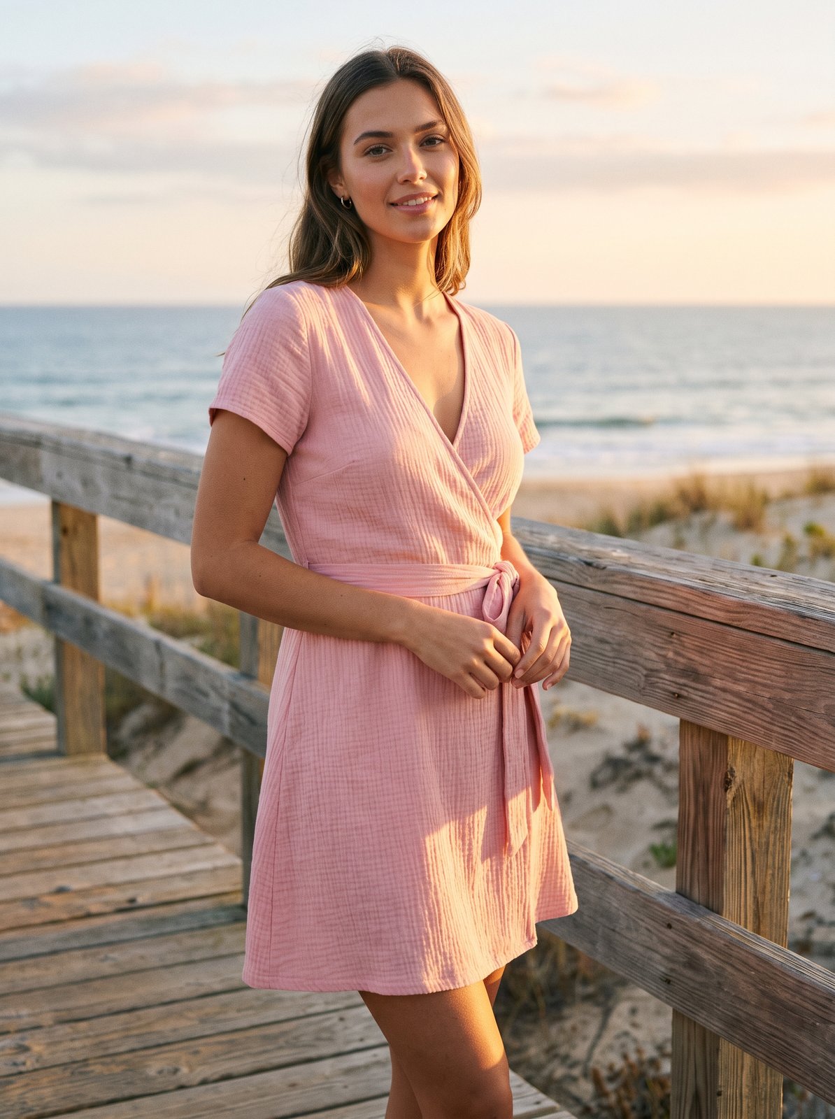 Pink wrap mini dress by Riley Belle