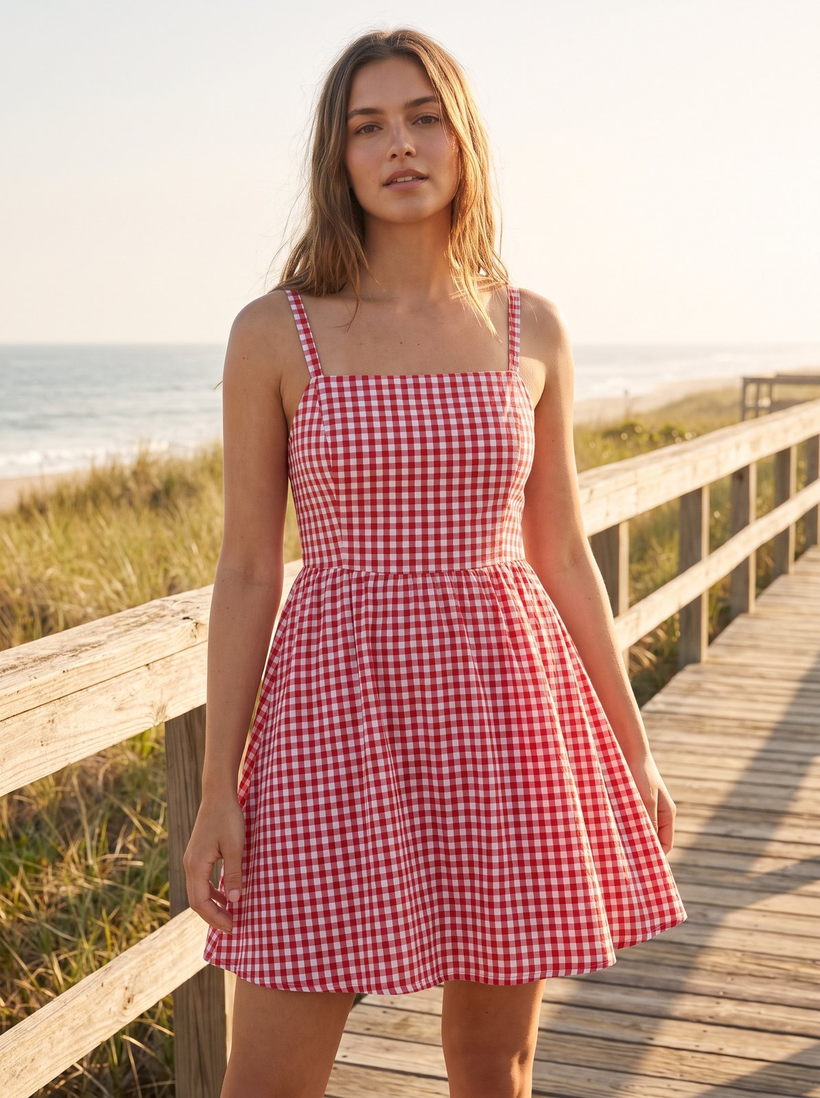 Red gingham summer mini dress by Riley Belle