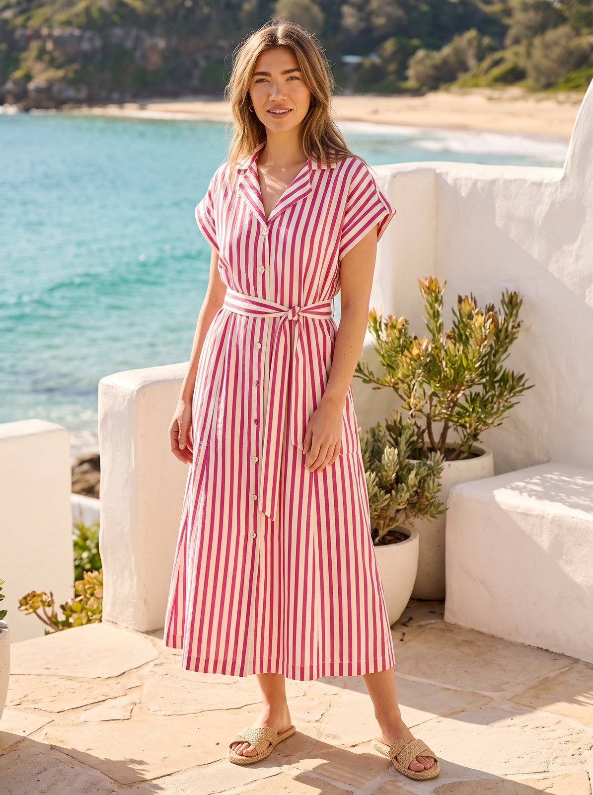 Sasha Crisp Pink Stripe Shirt Maxi Dress by Riley Belle
