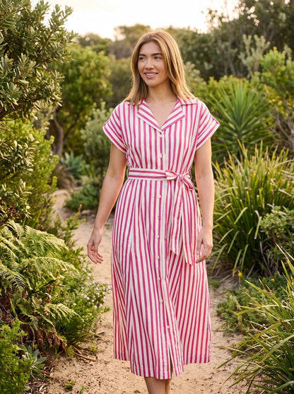 Sasha Crisp Pink Stripe Shirt Maxi Dress by Riley Belle