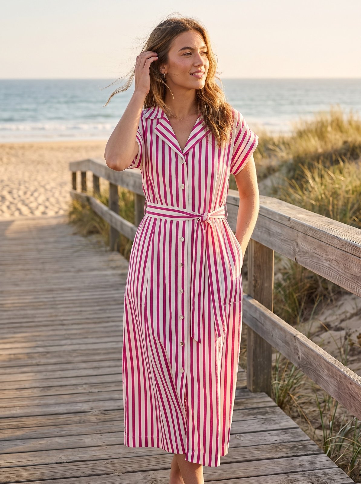Sasha Crisp Pink Stripe Shirt Maxi Dress by Riley Belle