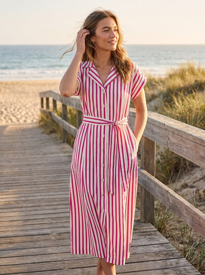 Sasha Crisp Pink Stripe Shirt Maxi Dress by Riley Belle