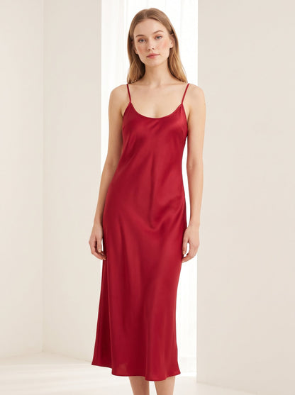 Cherry red satin Christmas party midi dress by Riley Belle