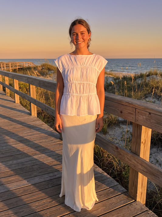 Tess Airy White Tiered Linen Top by Riley Belle
