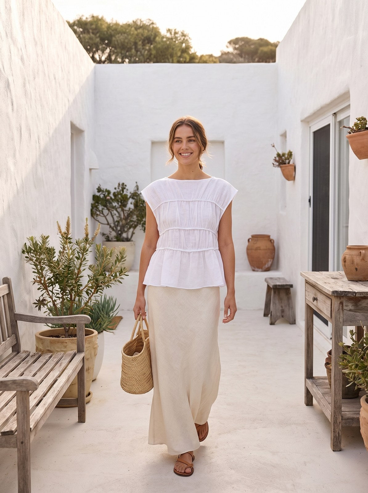 Tess Airy White Tiered Linen Top by Riley Belle
