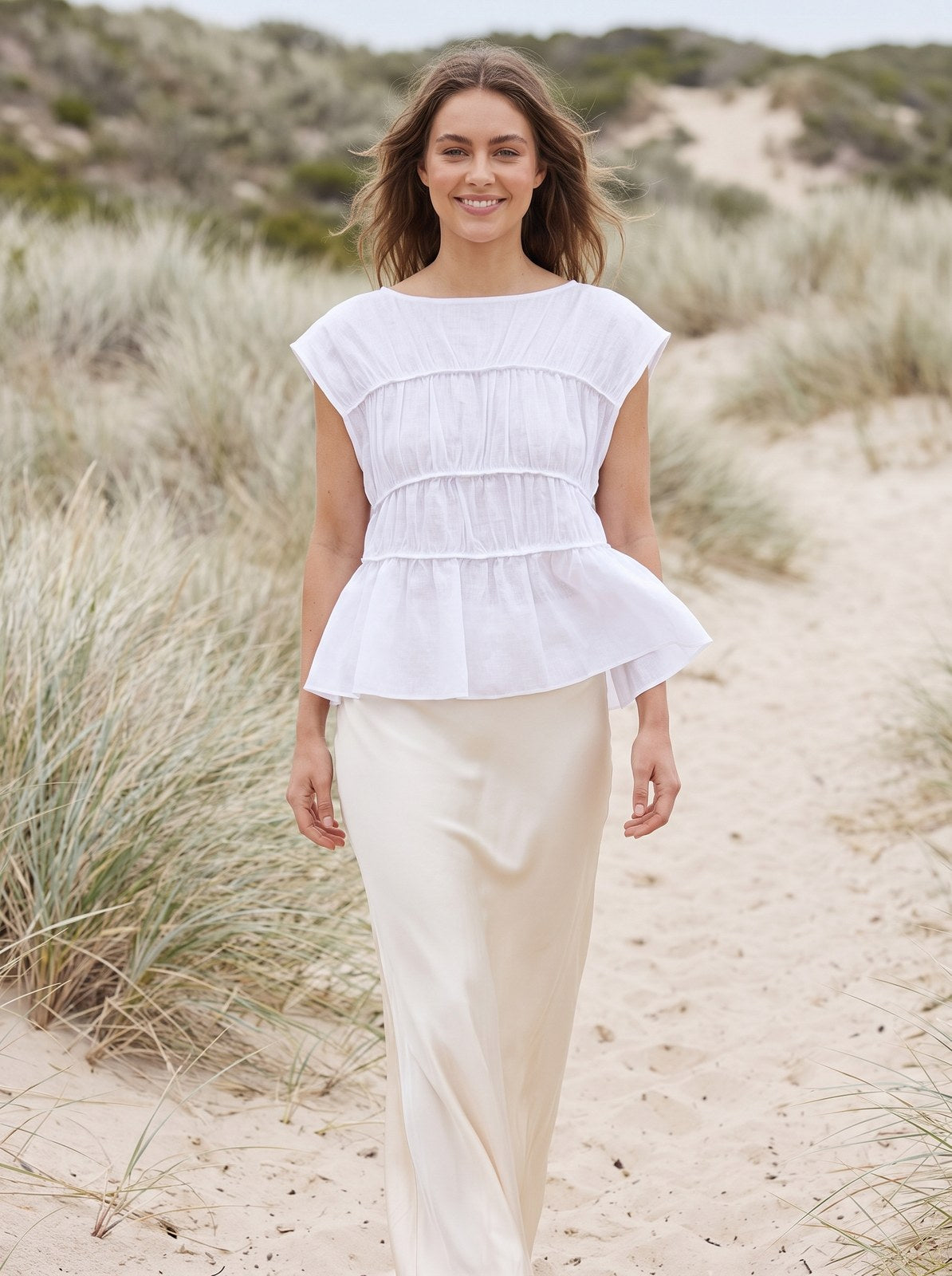 Tess Airy White Tiered Linen Top by Riley Belle