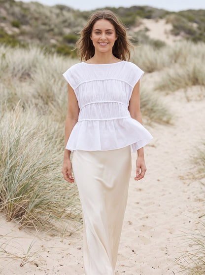 Tess Airy White Tiered Linen Top by Riley Belle