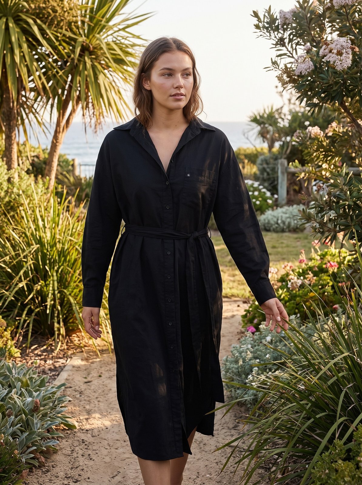 Thea Relaxed Black Oversized Shirt Midi Dress by Riley Belle