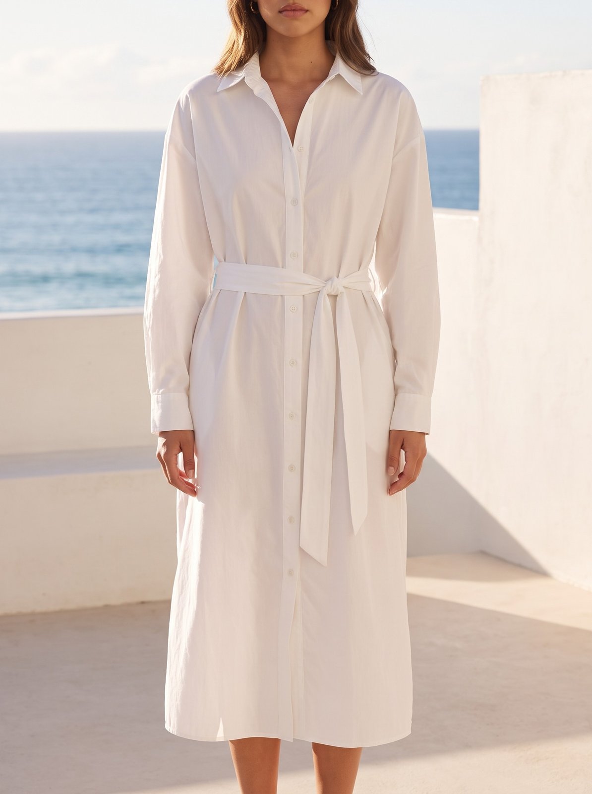 Thea Relaxed White Oversized Shirt Midi Dress by Riley Belle
