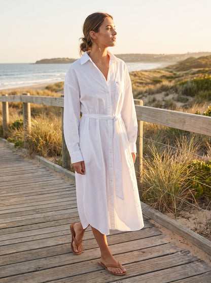 Thea Relaxed White Oversized Shirt Midi Dress by Riley Belle