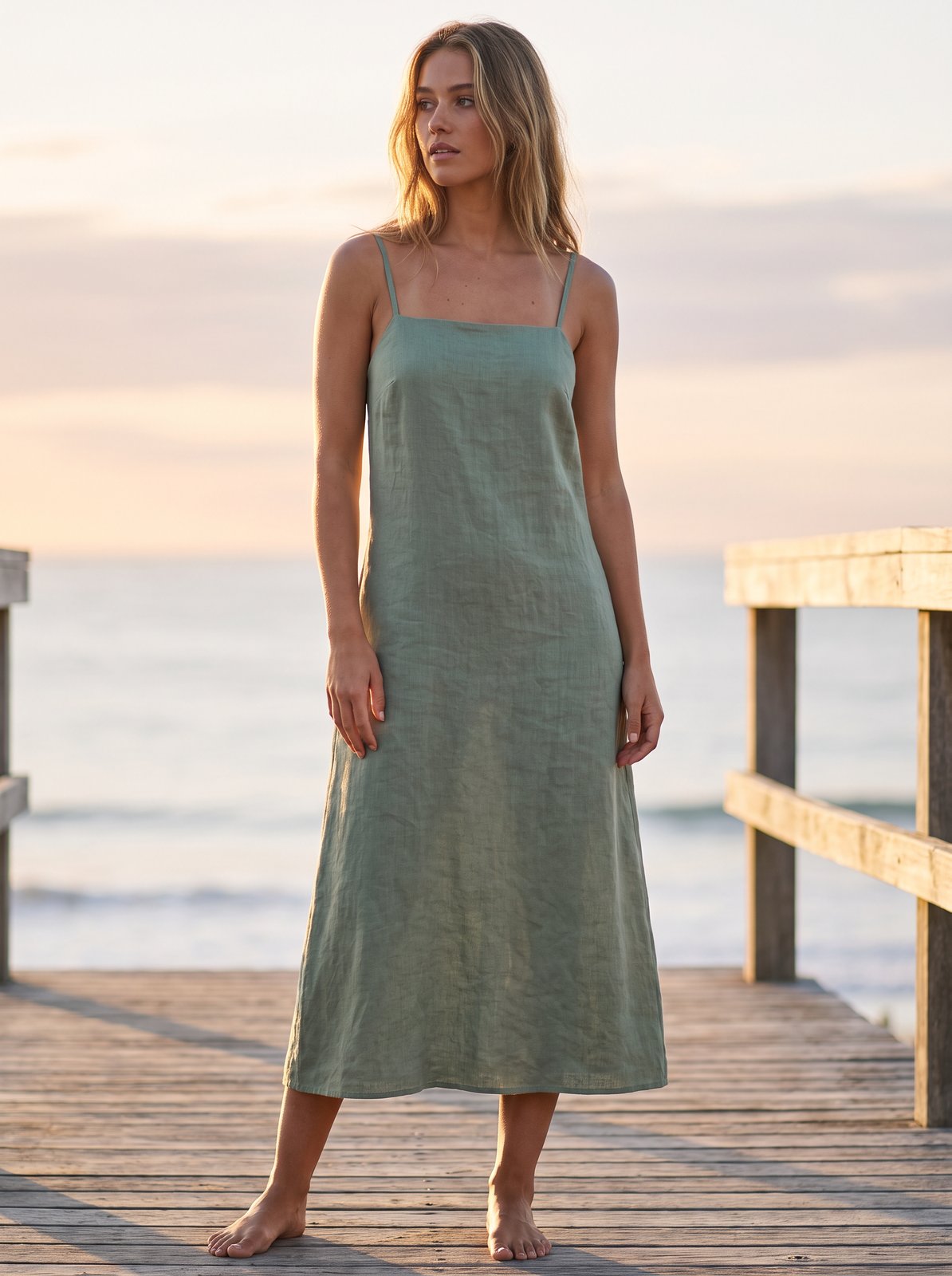 Sage green linen midi dress by Riley Belle