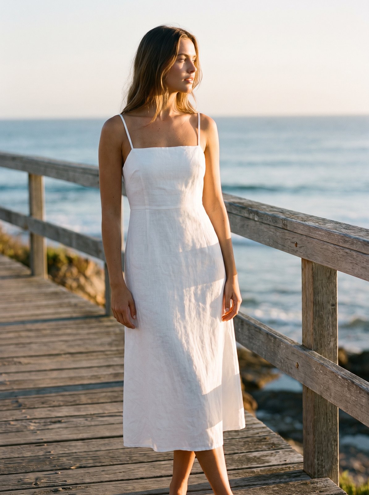 White linen midi dress by Riley Belle