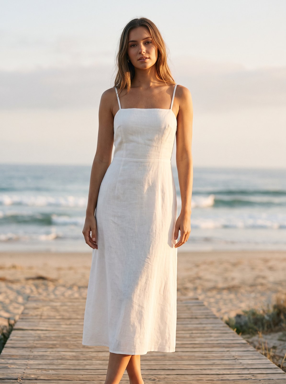 White linen midi dress by Riley Belle