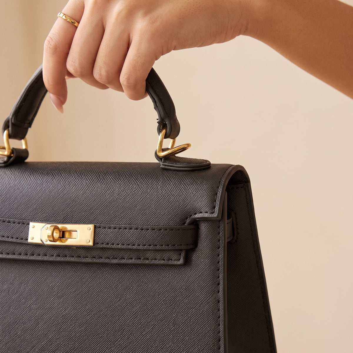 Noelle Black Structured Top-Handle Occasion Bag