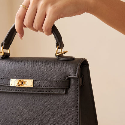 Noelle Black Structured Top-Handle Occasion Bag