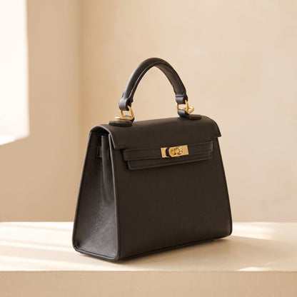 Noelle Black Structured Top-Handle Occasion Bag