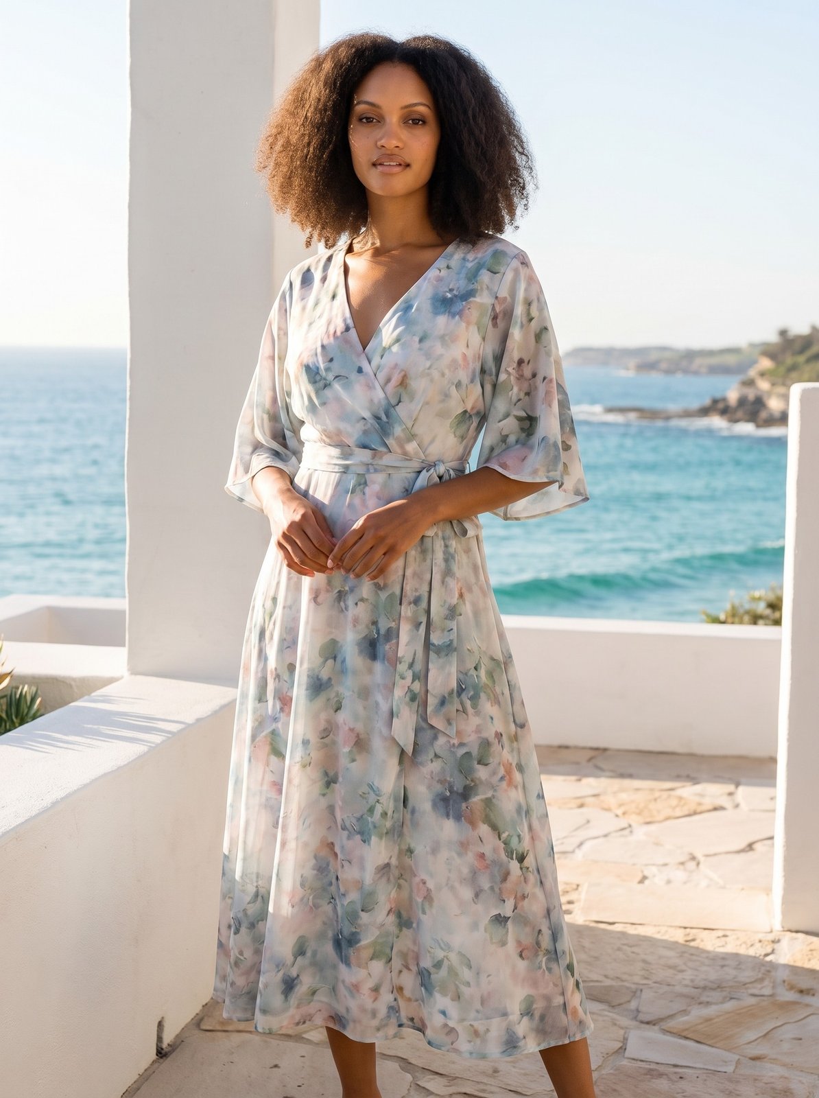 Una Romantic Print Wrap Midi Dress by Riley Belle
