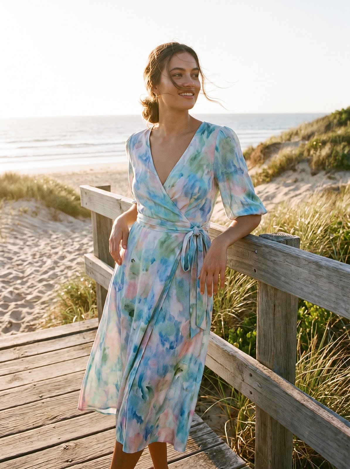 Una Romantic Print Wrap Midi Dress by Riley Belle