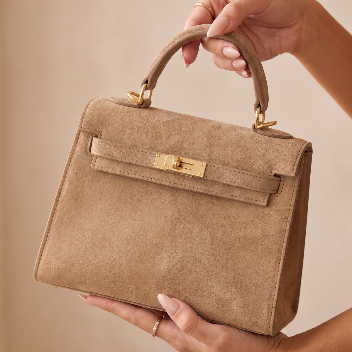 Esmae Tan Suede Structured Top-Handle Occasion Bag