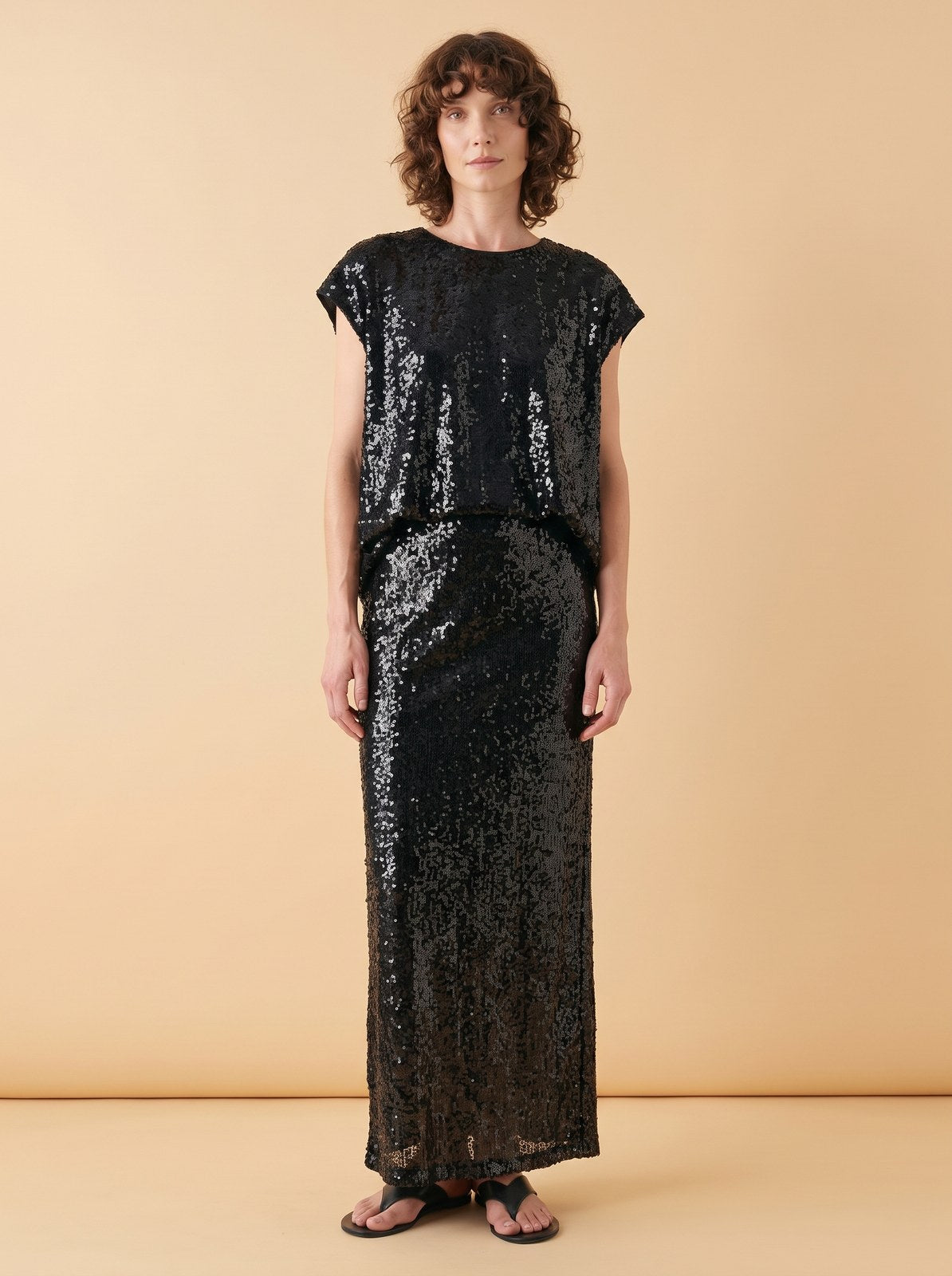 Vale Sparkling Black Sequin Skirt and Top Set by Riley Belle