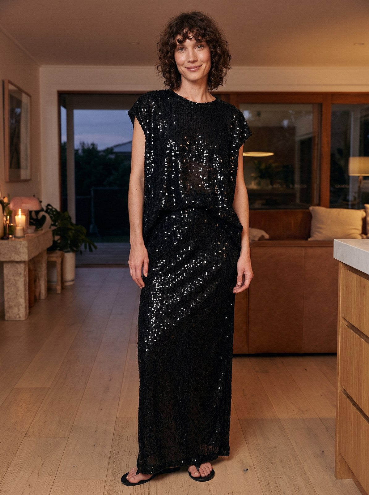 Vale Sparkling Black Sequin Skirt and Top Set by Riley Belle