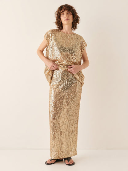 Vale Sparkling Gold Sequin Skirt and Top Set by Riley Belle