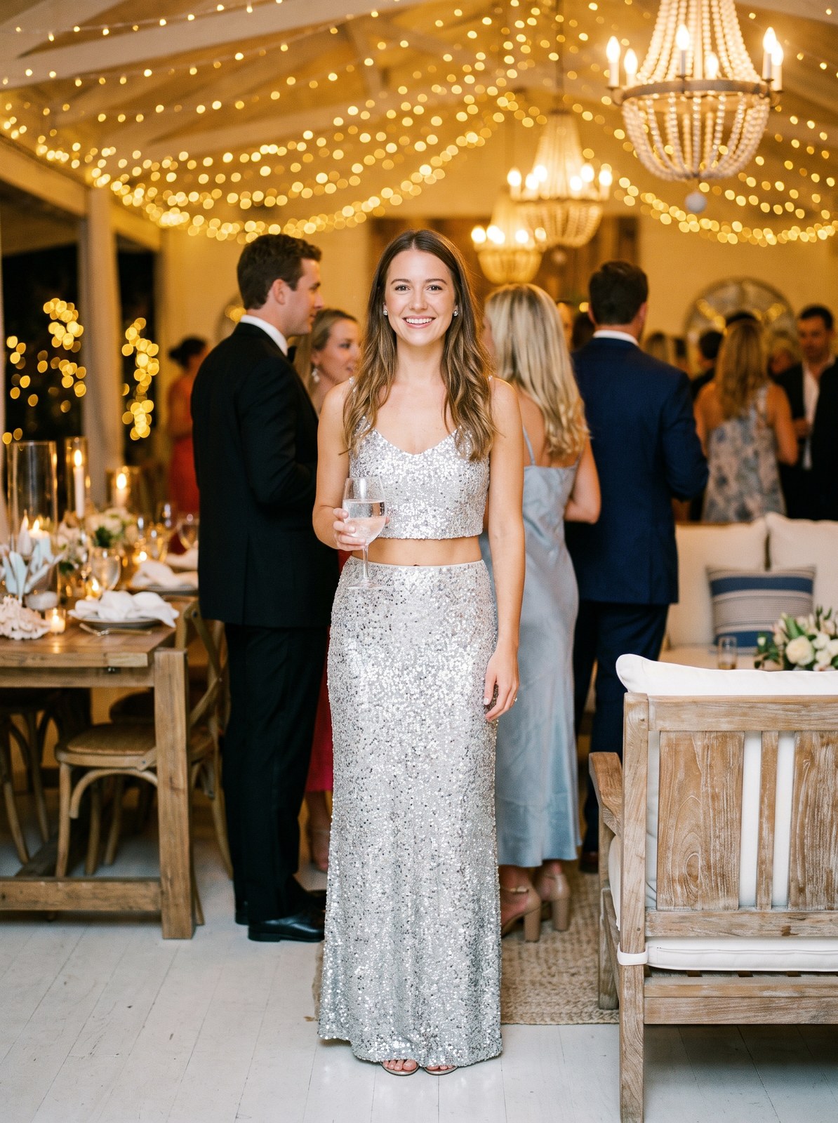 Vale Sparkling Silver Sequin Skirt and Top Set by Riley Belle