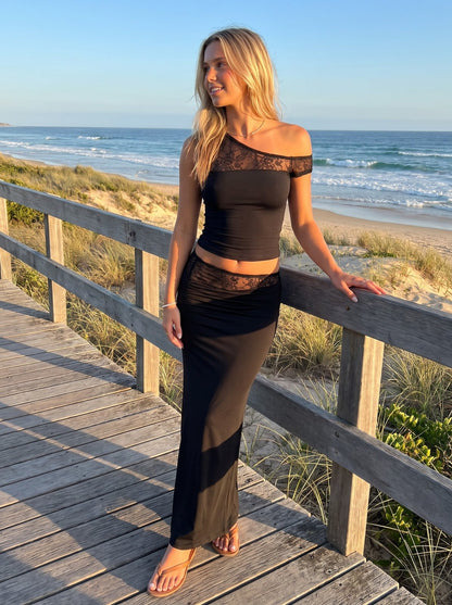 Violet Coastal Black Maxi Skirt and Top Set by Riley Belle