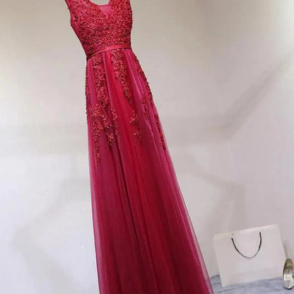 Vivienne Wine Lace-Appliqué Occasion Maxi Dress