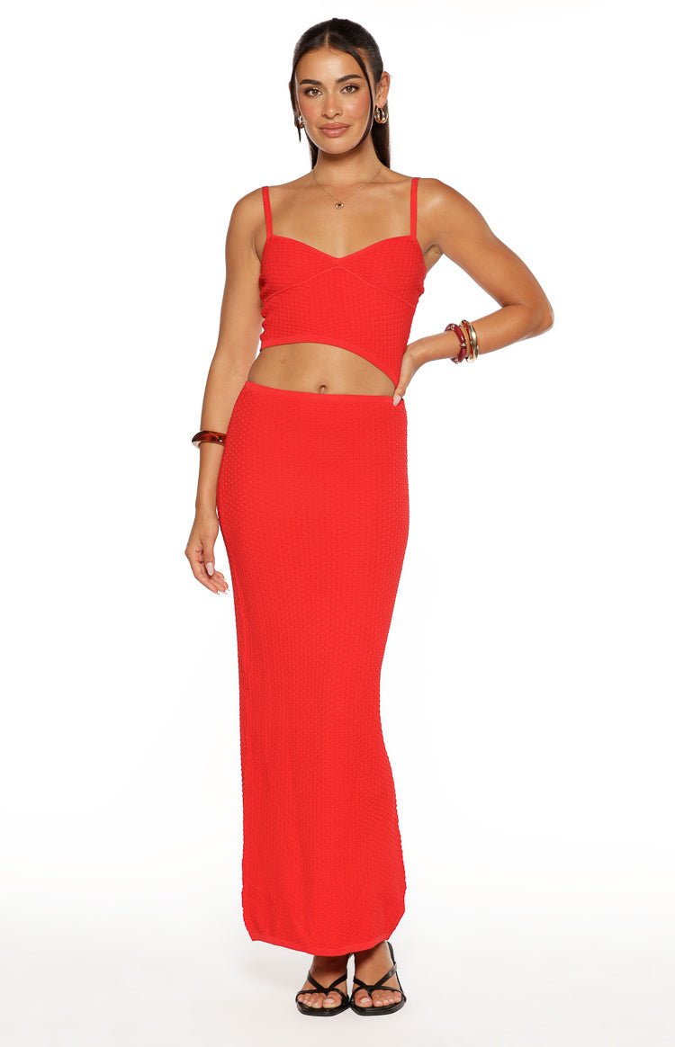 Carla Red Knit Cut-Out Maxi Dress