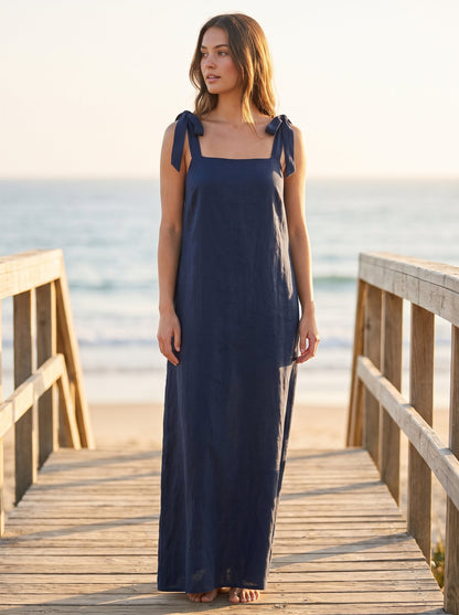 Navy linen maxi dress by Riley Belle