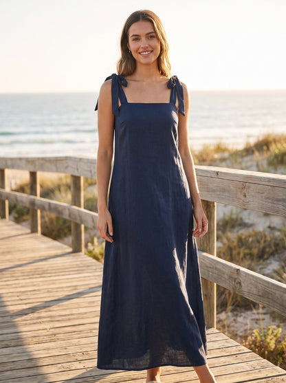 Navy linen maxi dress by Riley Belle