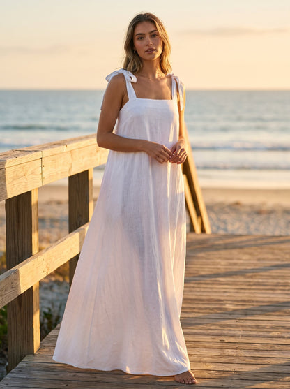 White linen maxi dress by Riley Belle
