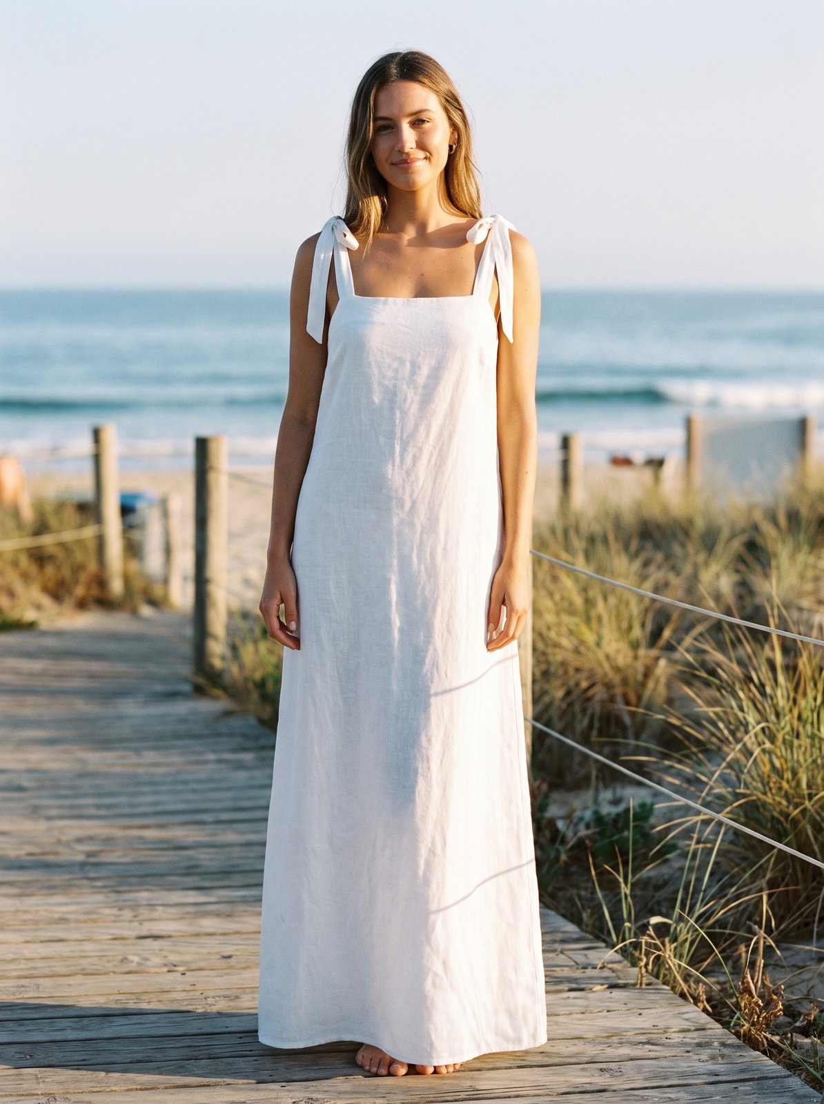 White linen maxi dress by Riley Belle