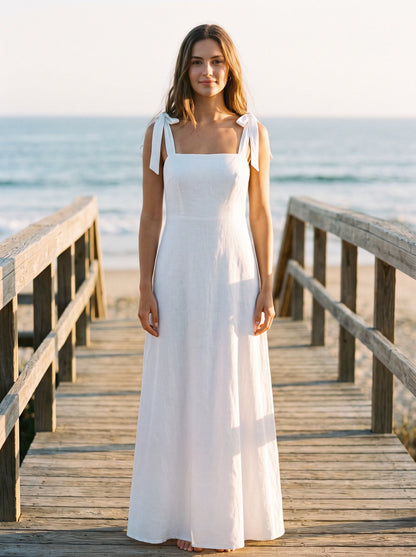 White linen maxi dress by Riley Belle